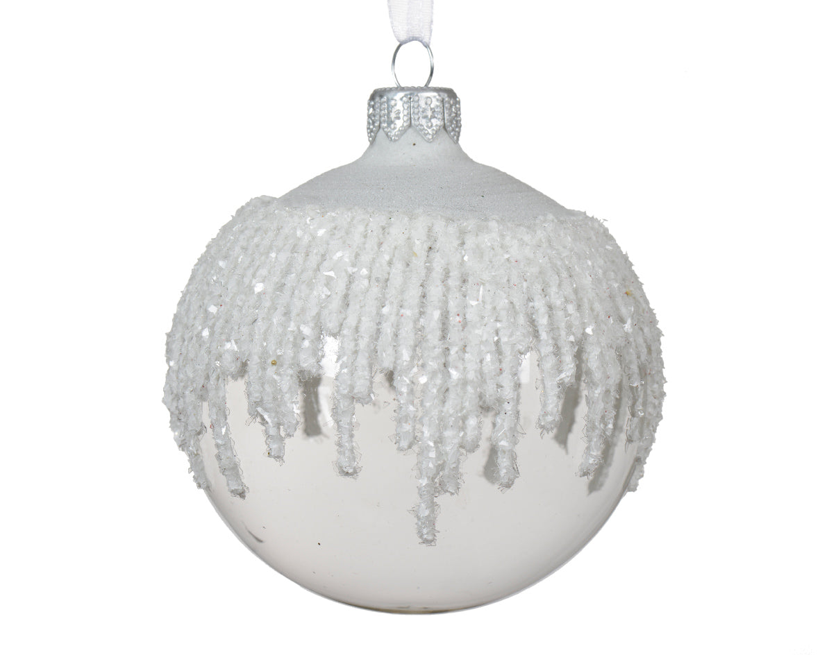 Pallina albero di natale in vetro trasparente innevata 8cm diametro Kaemingk Pallina albero di natale in vetro trasparente innevata 8cm diametro Kaemingk